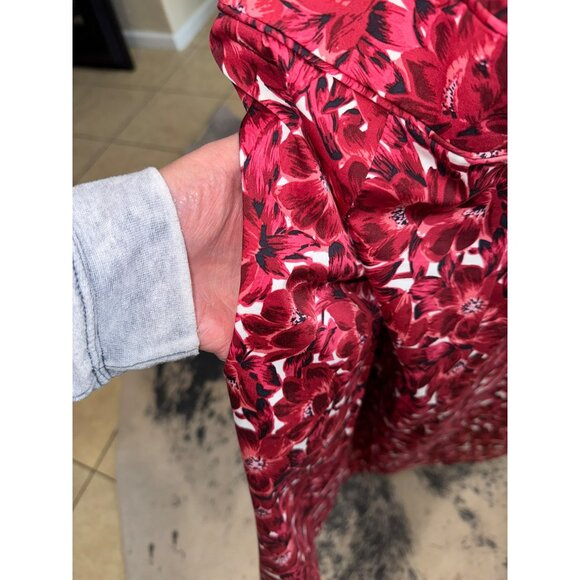 Talbots Red Floral Sleeveless Dress 14W Cotton/Spandex Pockets Boho Cottage Core - Picture 11 of 12